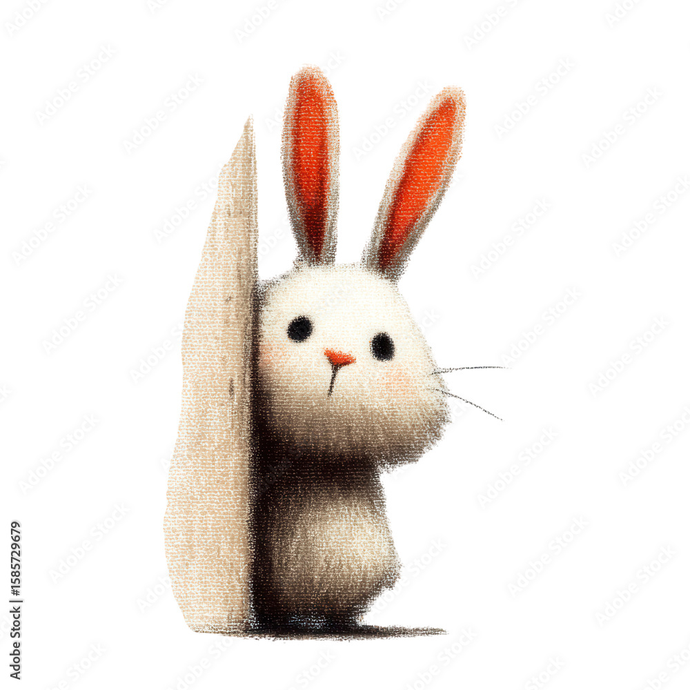 Obraz premium Cute Cartoon Rabbit Peeking Out from Behind a Wall or Barrier