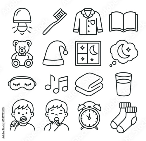 Club night icon collection: dance, dj, music, lights, party, cocktail, linear vector icons