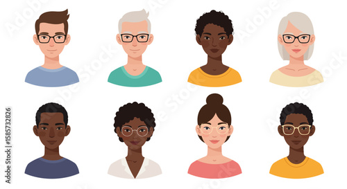 Diverse man and somen avatar in vector set icons