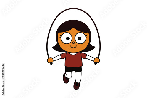 Energetic cartoon girl joyfully skipping rope with speed and motion
