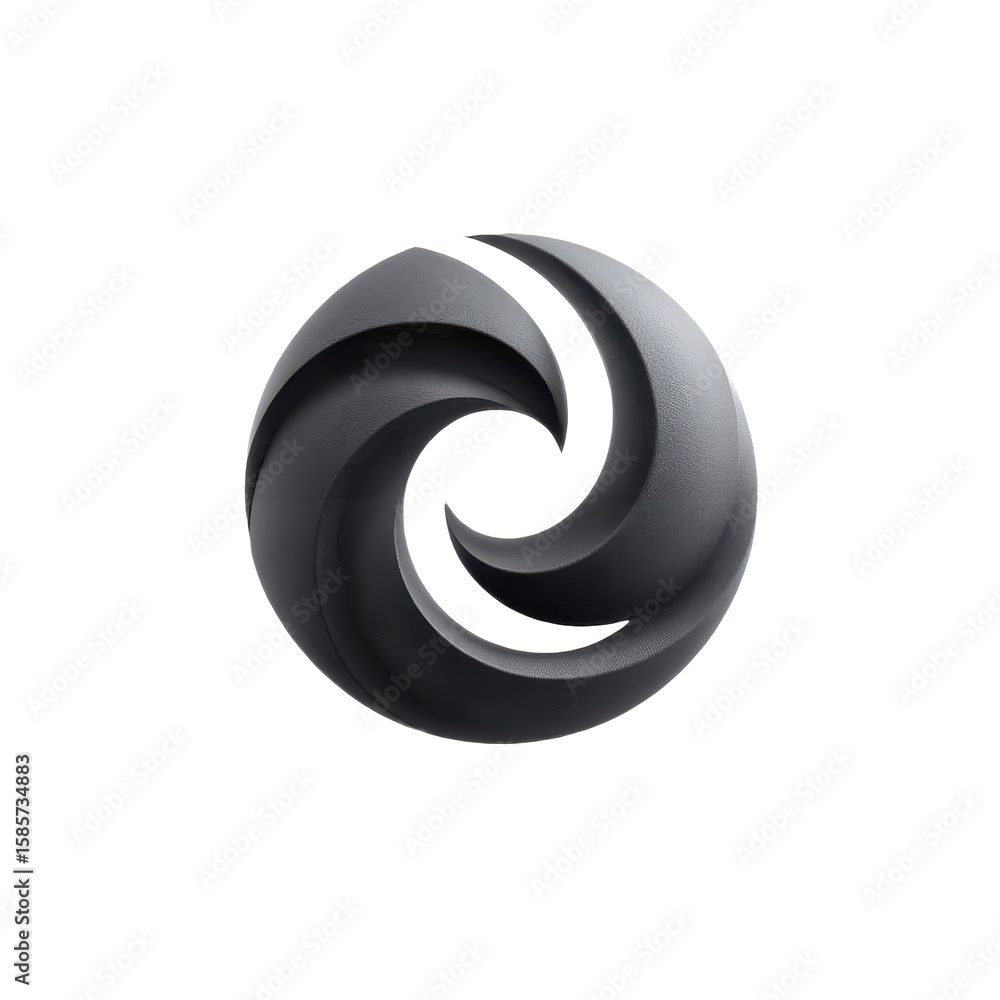 A sleek, black, spiraled circular object with a textured surface and a smooth, modern design resembling a turbine or abstract swirl. A sleek, black, spiraled circular object with a textured surface and a smooth, modern design resembling a turbine or abstract swirl.
