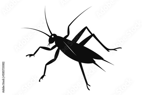 Minimalist silhouette illustration of a cricket on a clean white background