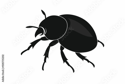 Silhouette illustration of a dung beetle on a white background perfect for nature or insect themes