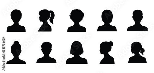 Diverse Female User Avatars Silhouettes, Anonymous Profile Icons for Web and Apps