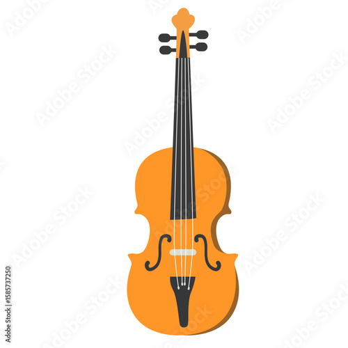 Brown violin string instrument, flat minimal style, isolated on white background, ideal for classical, folk, and creative music designs.
