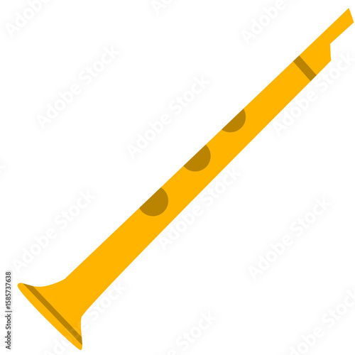 Yellow flute wind instrument, flat minimal style, isolated on white background, perfect for folk, cultural, and music design projects.