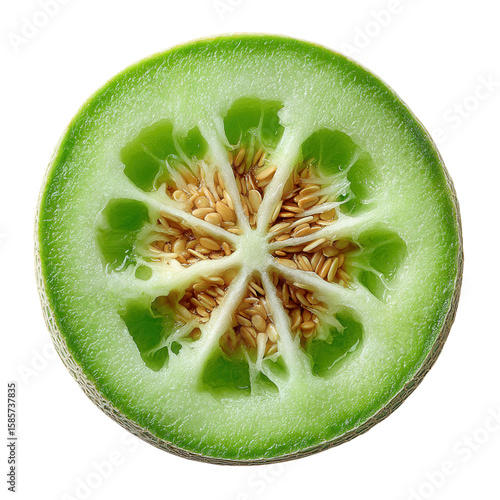 Fresh Green Melon Slice Close Up Showing Seeds and Texture