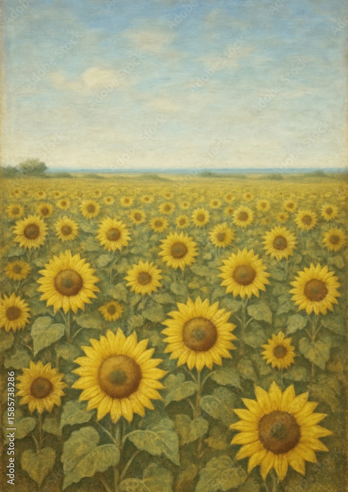 Obraz premium Vast sunflower field under sky.