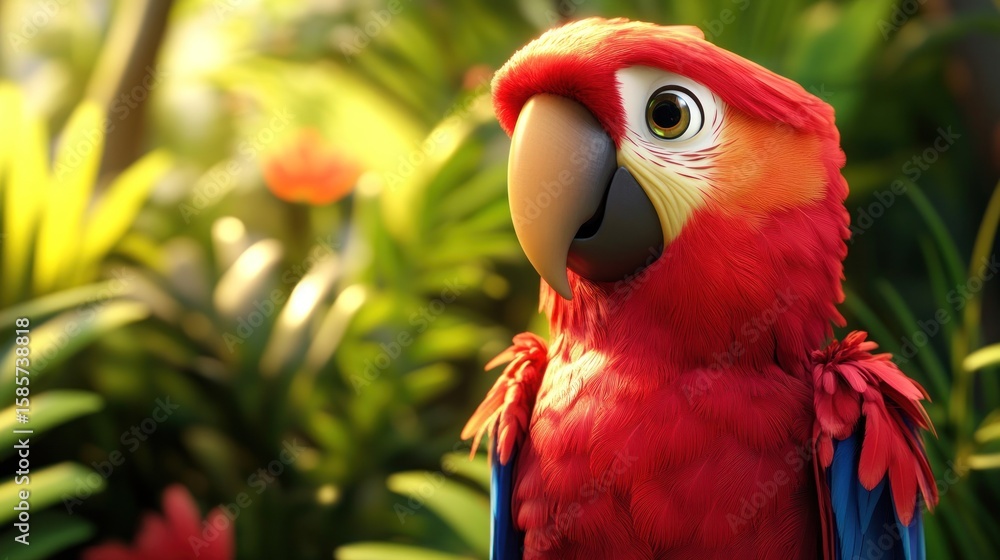 Obraz premium Red parrot tropical setting