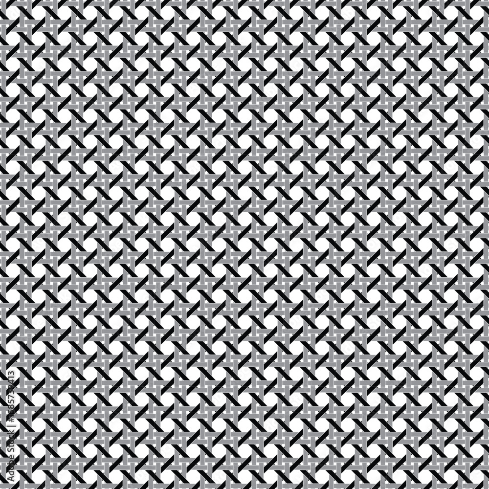 Fototapeta premium black gray seamless lattice caning pattern on white background