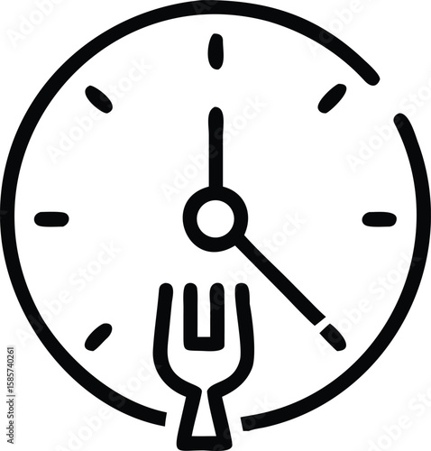 Meal time flat icon clock with fork symbolizes lunch schedule and food plan