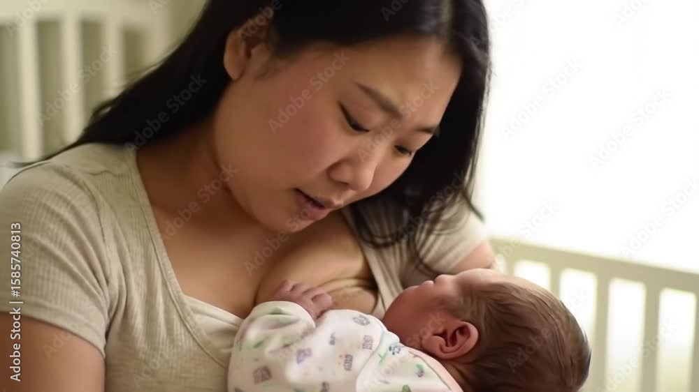Mother lovingly cradles newborn infant Mother lovingly cradles newborn infant