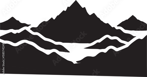 Silhouette mountain range isolated on white background, vector design