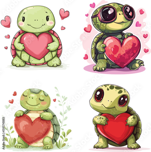 The girly Turtle is hugging the heart love vector style on white background 