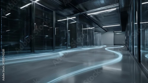 Modern Data Center Server Room Digital Information Flow