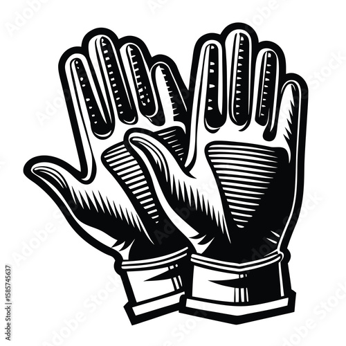 Vintage Style Illustration of Baseball or Batting Gloves with Bold Outlines and Shading