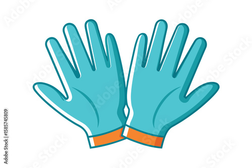 Pair of Blue Surgical Gloves Illustration with Orange Cuffs Healthcare Protection and Medical Wear