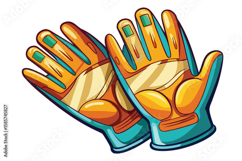 Stylish Cartoon Gloves in Orange and Teal with Finger Pads, Perfect for Sports