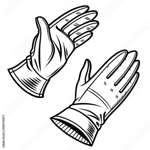 Elegant Pair of Gloves Vintage Fashion Accessory Black and White Line Art Illustration