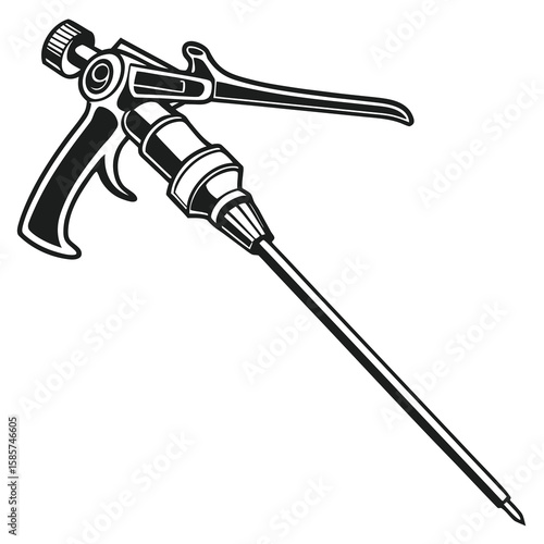 Monochrome Illustration of a Caulk Gun with Extended Nozzle