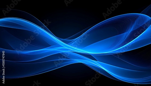 Abstract blue waves on black background