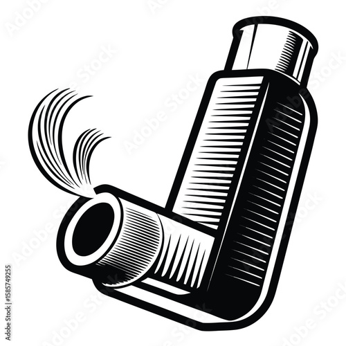 Asthma Inhaler Illustration Vector Graphic Medical Breathing Aid Black and White Treatment