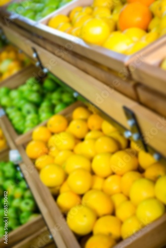 Fruits in wooden crates at supermarket