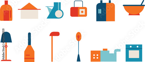 Vector set of kitchen and web design icons