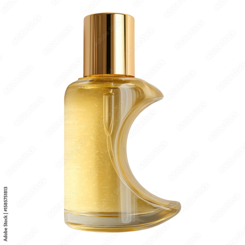 Naklejka premium Elegant golden perfume bottle with unique design on white background