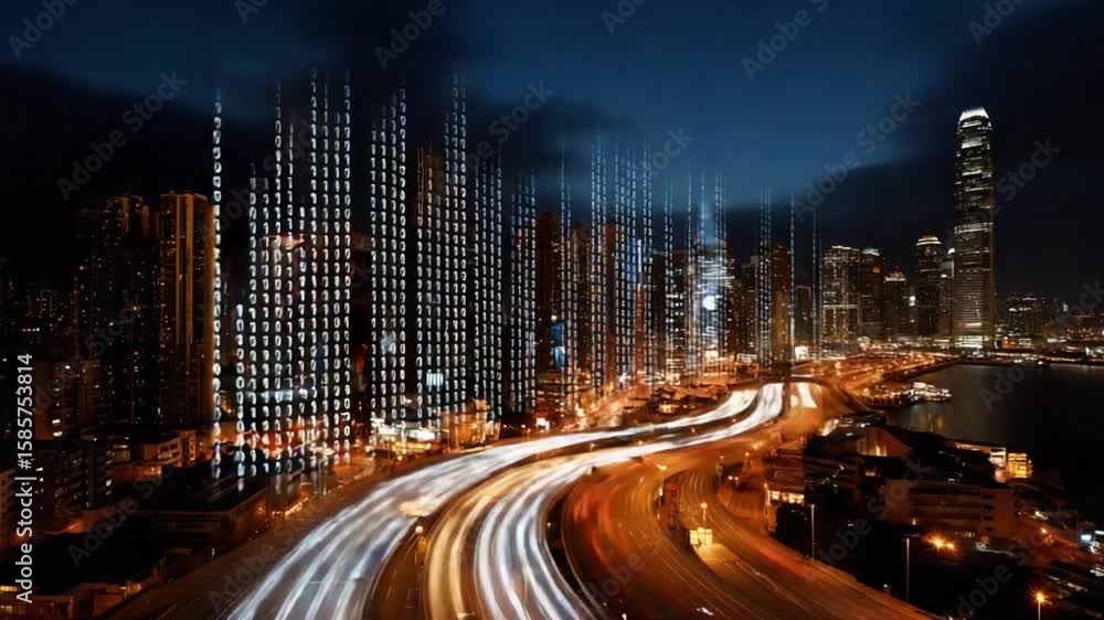 City Lights at Night: A stunning nighttime panorama of a modern cityscape, with illuminated skyscrapers, and flowing light trails from vehicles. City Lights at Night: A stunning nighttime panorama of a modern cityscape, with illuminated skyscrapers, and flowing light trails from vehicles.