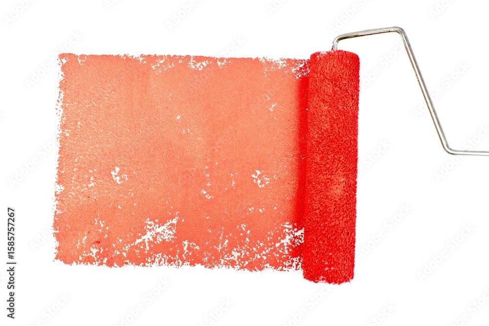 Obraz premium Red painting with roller over white background