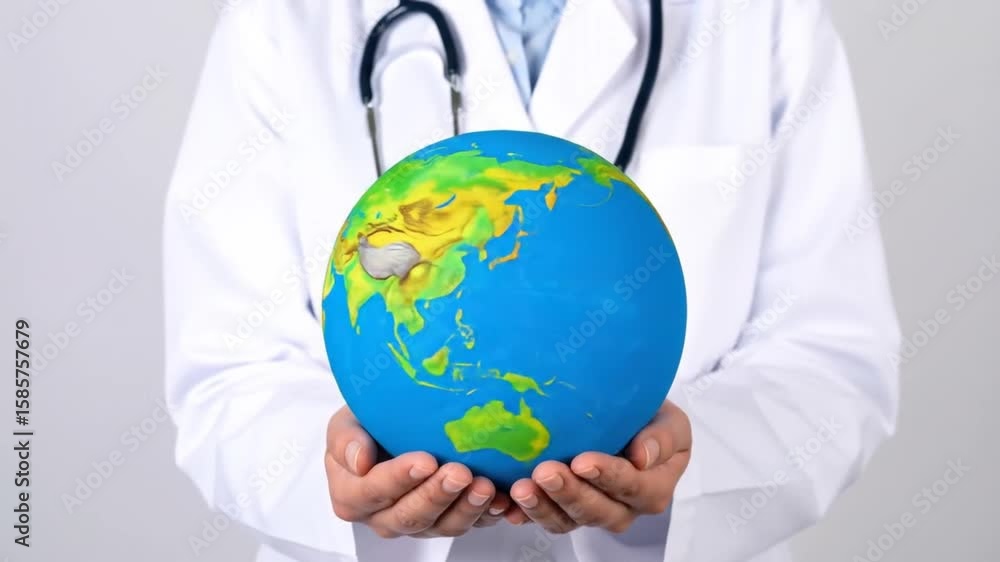 Globe held in doctors hands environmental awareness Globe held in doctors hands environmental awareness