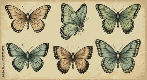 Vintage butterfly illustration with detailed wings and textured background design