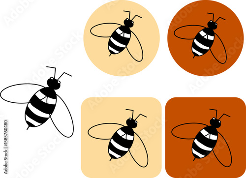Bee icon. Bumblebee logotype. Vector graphic line illustration. Honey bee vector illustration. Honeycomb hive symbol. Insect sign isolated. Sample poster, invitation, holiday banner, postcard.
