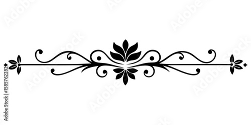 A delicate black ornamental divider with a lace texture and floral ends gracefully accents a clean white background, adding a touch of elegance and sophistication.