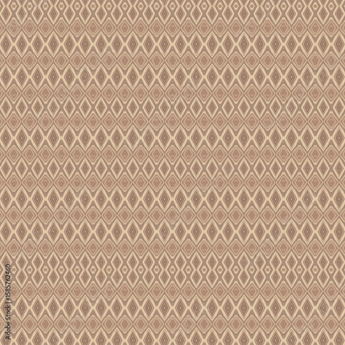 Seamless kilim-style pattern with repeating diamonds. Symmetrical abstract background in brown and beige