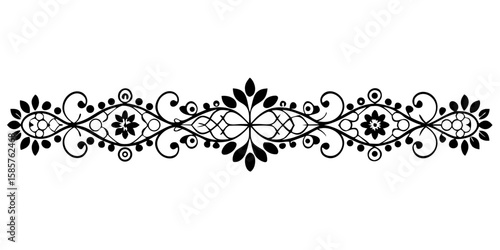A delicate black lace vector shapes an elegant divider on a clean white background, perfect for adding a touch of sophistication and subtle design accents.