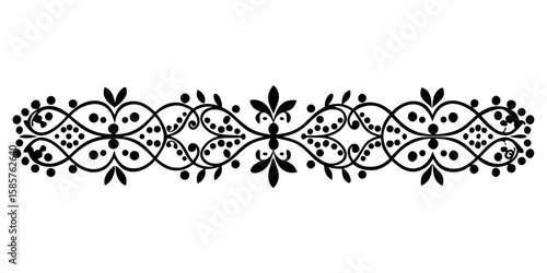 This delicate black lace border elegantly shapes a vector into a divider against a clean, white background, perfect for adding a touch of refinement.
