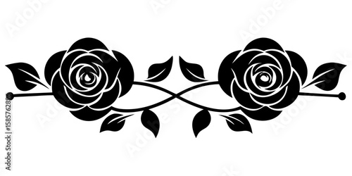 Exquisite symmetrical red divider showcases twin rose blooms in a captivating vector style against a pristine plain white backdrop, perfect for adding a touch of floral elegance.
