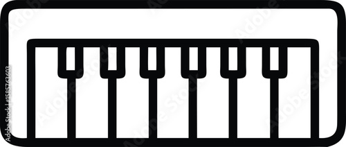 Minimalist outline drawing of musical instrument keyboard with piano keys. illustration