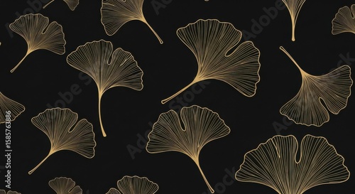 Golden Ginkgo Leaf Pattern on Black Background ginkgo biloba leaves