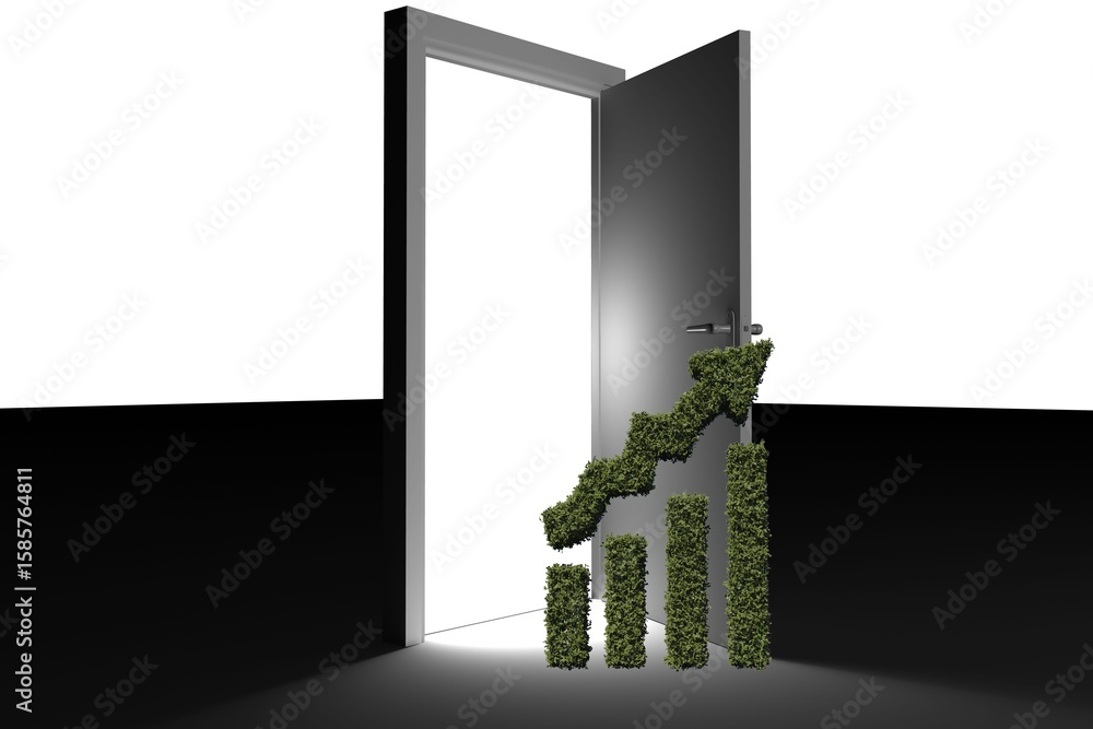 Fototapeta premium Graph diagram of topiary against door on floor
