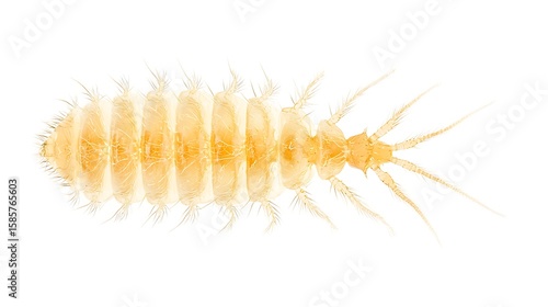 Macro of a Carpet Beetle Larva with White Background