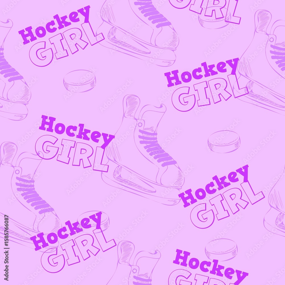 Fototapeta premium Composition of hockey girl texts over ice skates
