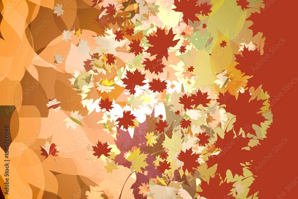 Naklejka premium Flat design showing overlapping maple leaves drifting through warm autumn bokeh gradients