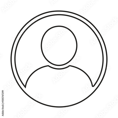 Simple black outline user avatar icon in circle on white background representing profile, account, login, and personal identity