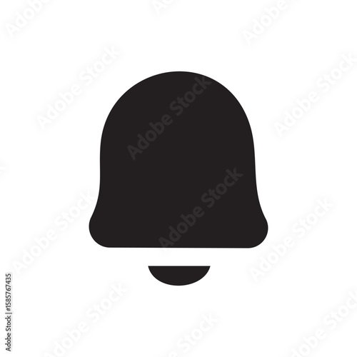 Solid black bell icon on white background representing notification, alert, reminder, and sound signal in user interface