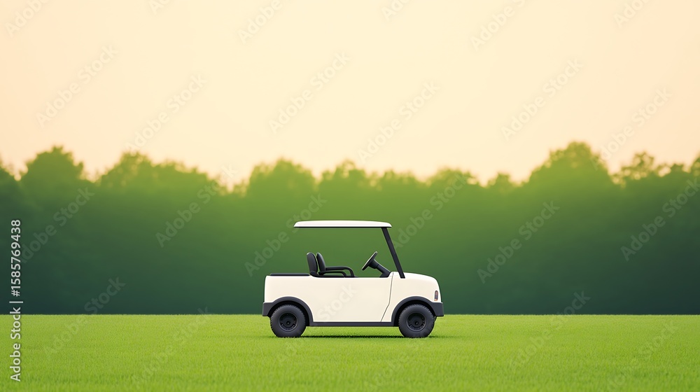 Fototapeta premium White Golf Cart on Green Grass Field
