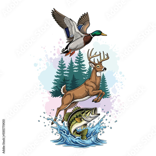 Hunting Fishing Wildlife Watercolor Sublimation