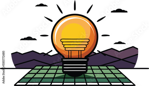 A comprehensive set of illustrations depicting solar energy panels in contexts and stages of energy production